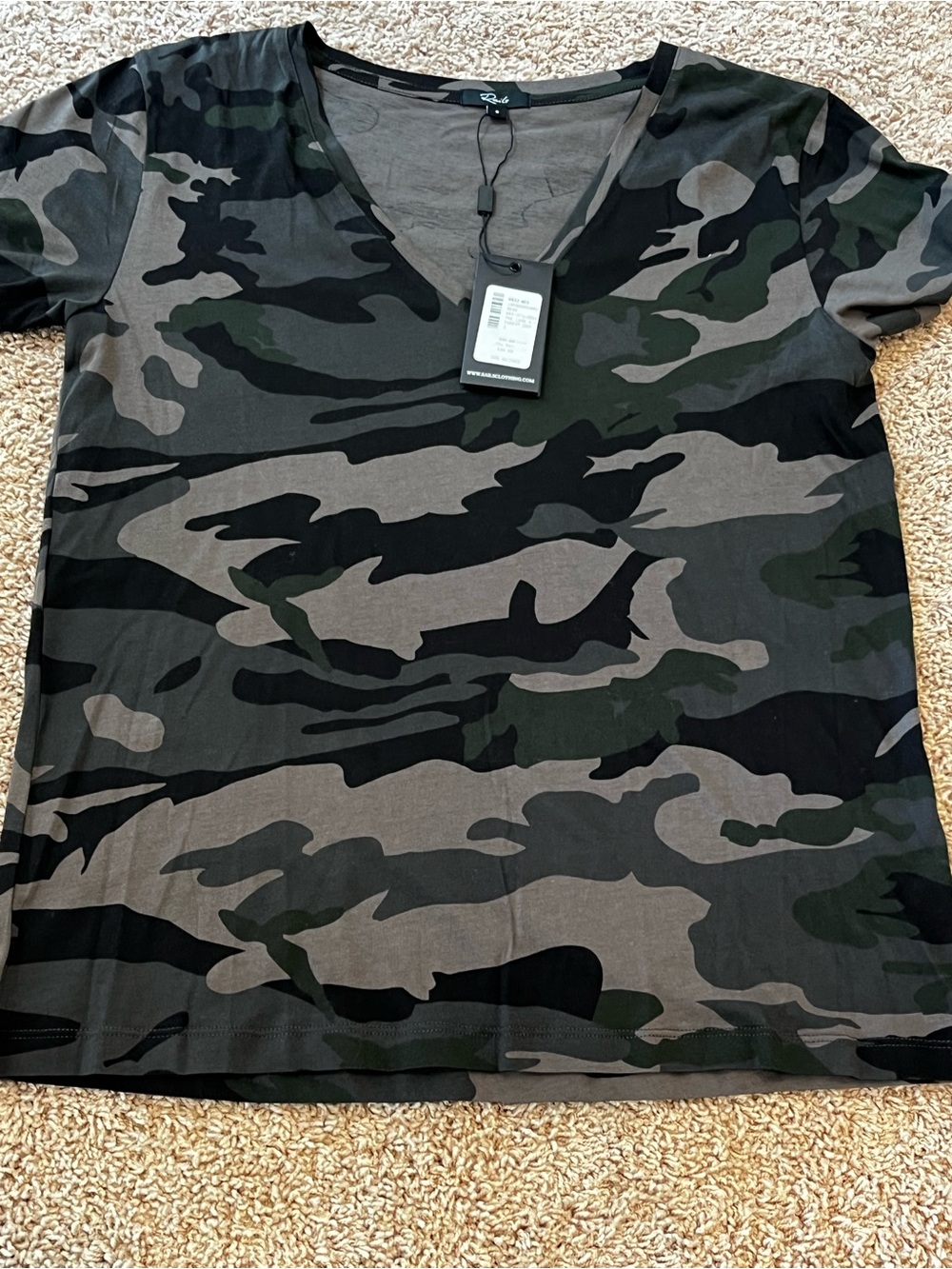 Rails Small V-Neck Tee in Olive, Black & Gray Camo—New With Tags